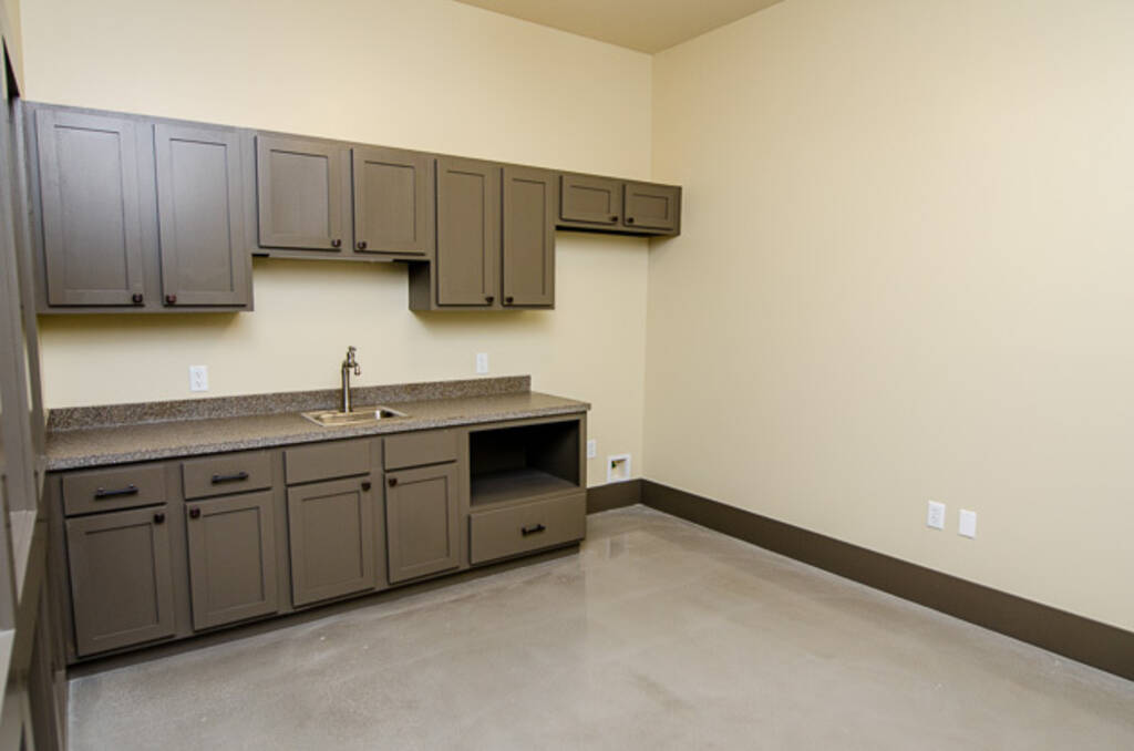 Suite C Grey Cabinets in Breakroom 